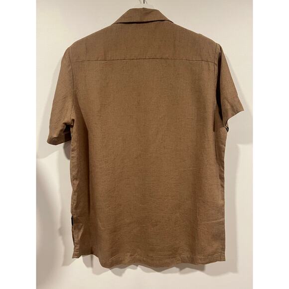 Mens NWT Kenneth Cole Linen Blend Casual Button up Small Tan - Picture 3 of 6